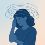 silhouette or figure surrounded by swirling thoughts, showing anxiety gently.